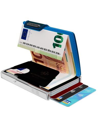 Mondraghi mini wallet Saffiano silver card and money holder. RFID