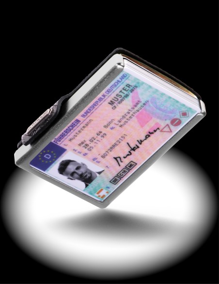 Mondraghi mini-wallet portatessere e portabanconote. Vera pelle colore nero