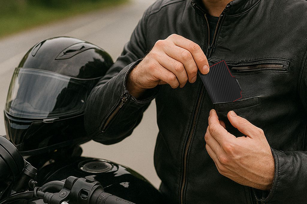 Racing mini wallet for motorcyclists